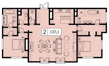 2-к квартира, 139 м², 3/6 эт.