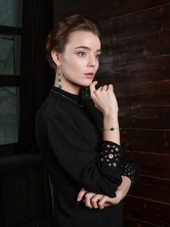 Серьги асимметричные с малахитом