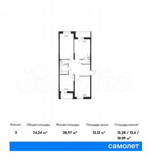 3-к квартира, 74.2 м², 11/14 эт.