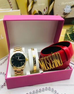 Розовый женский набор Michael Kors часы + ремень