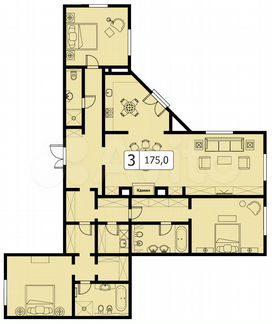 3-к квартира, 177 м², 3/6 эт.