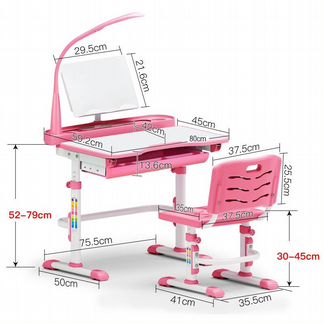 Растущая парта А8/роз со стулом +LED Лампа