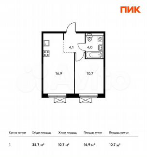1-к квартира, 35.7 м², 3/15 эт.
