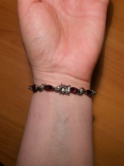 Серебряный гранатовый браслет Чехия 19 см