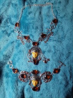 Индийское колье и браслет. Серебро, цитрин