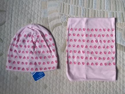 Новая трикотажная шапка и снуд хлопок 48-50 девочк