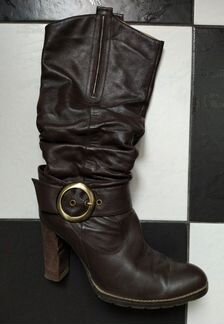 Сапоги осенние, коричневые, кожа, р.38