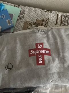 Supreme cross box logo hooded sweatshirt grey