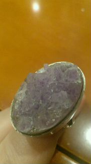 Комплект кольцо бусы серьги из аметиста