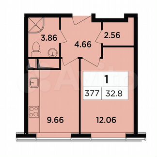 1-к апартаменты, 32.8 м², 16/17 эт.
