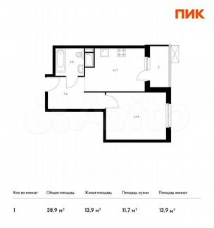 1-к квартира, 38.9 м², 18/24 эт.