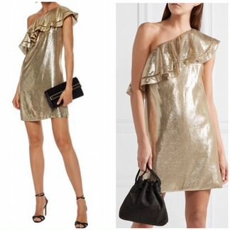 Золотое платье с воланом из шёлка Rachel Zoe S