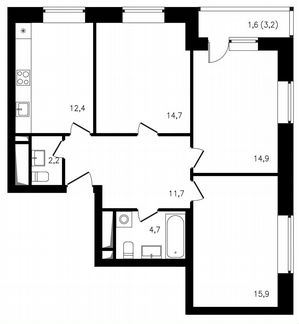 3-к квартира, 78.1 м², 23/25 эт.