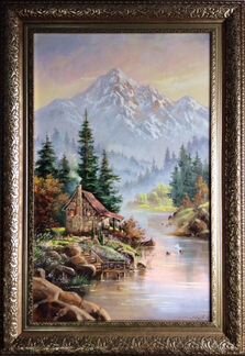 Картина «домик у реки» холст масло